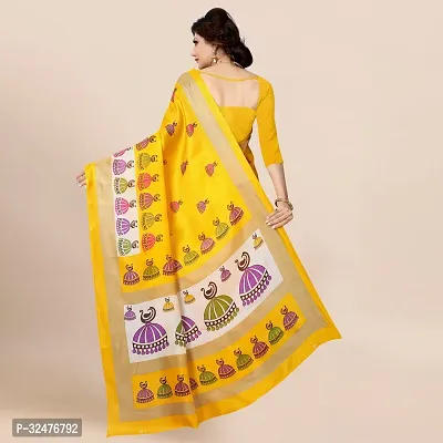 Beautiful Yellow Silk Blend Printed Saree With Blouse Piece For Women-thumb3