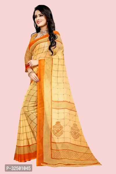 Stylish Yellow Georgette Checked Saree with Blouse piece For Women-thumb4