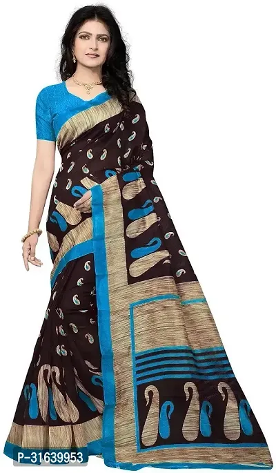 Elegant Coffee Cotton Blend Saree without Blouse piece For Women-thumb0