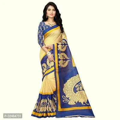 Elegant Cotton Blend Printed Saree with Blouse piece For Women-thumb0