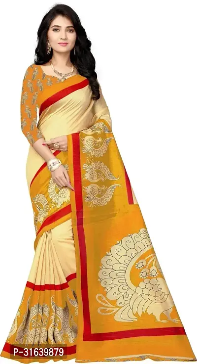 Elegant Cream Art Silk Saree without Blouse piece For Women-thumb0