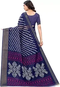 Beautiful Blue Cotton Silk Striped Saree With Blouse Piece For Women-thumb4