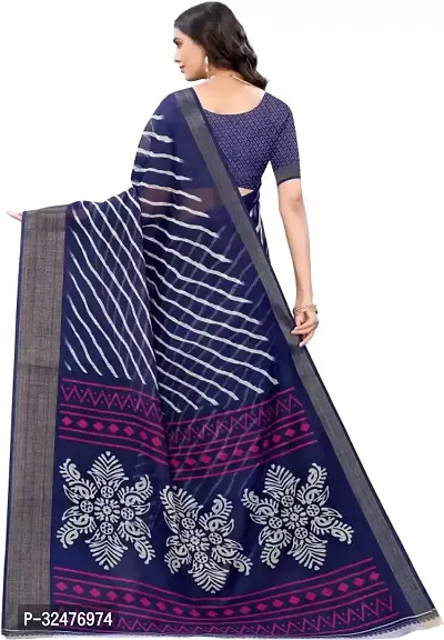 Beautiful Blue Cotton Silk Striped Saree With Blouse Piece For Women-thumb5