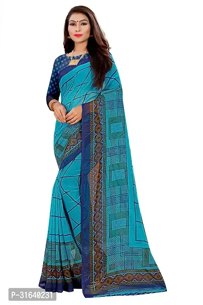 Elegant Blue Georgette Saree without Blouse piece For Women-thumb0