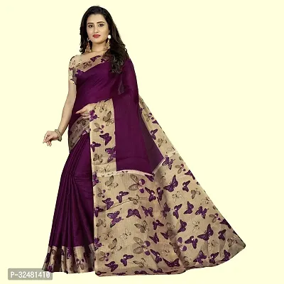 Elegant Purple Cotton Blend Saree with Blouse piece For Women