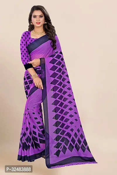 Stylish Purple Georgette Printed Saree with Blouse piece For Women-thumb0