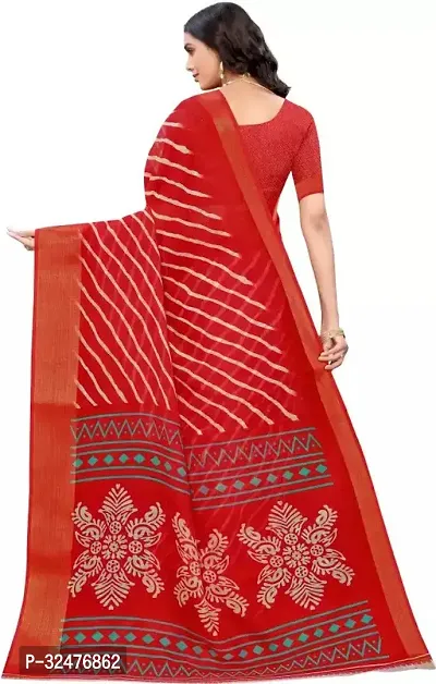 Beautiful Red Cotton Silk Striped Saree With Blouse Piece For Women-thumb4