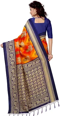 Elegant Orange Silk Blend Saree with Blouse piece For Women-thumb1