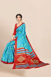 Stylish Blue Silk Blend Printed Saree with Blouse piece For Women-thumb4