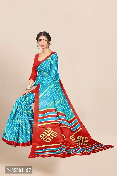 Stylish Blue Silk Blend Printed Saree with Blouse piece For Women-thumb5