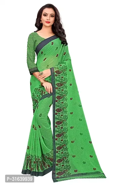 Elegant Green Georgette Saree without Blouse piece For Women-thumb0