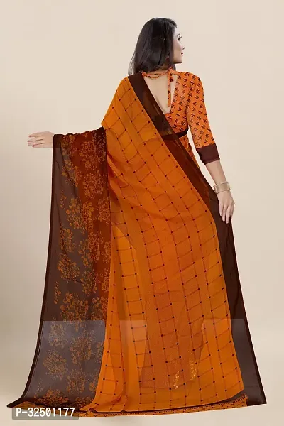 Stylish Orange Georgette Printed Saree with Blouse piece For Women-thumb4