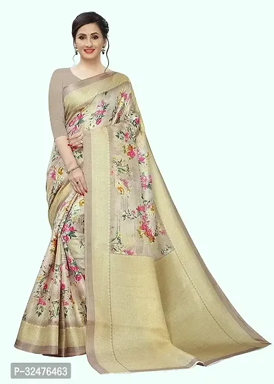 Elegant Beige Art Silk Printed Saree With Blouse Piece For Women-thumb0