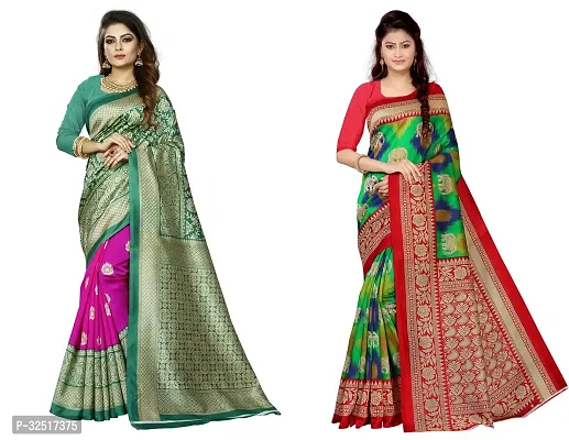 Beautiful Multicoloured Art Silk Printed Saree With Blouse Piece For Women Pack Of 2