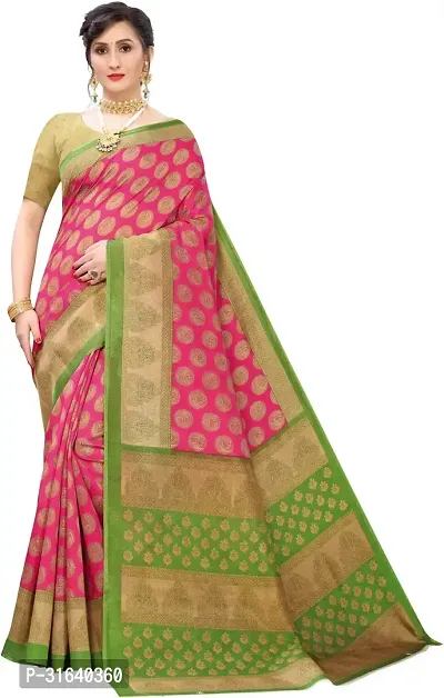 Elegant Pink Art Silk Saree without Blouse piece For Women-thumb0