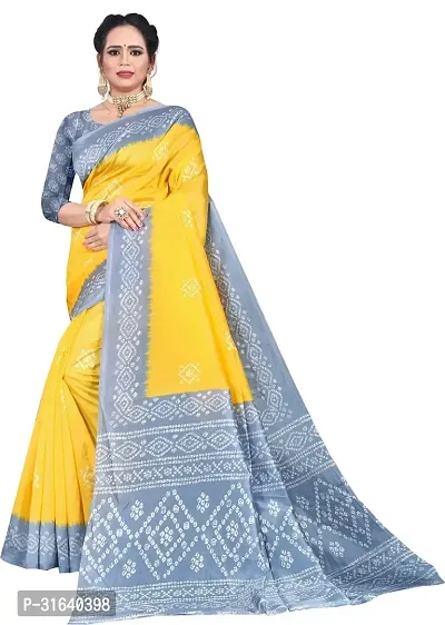 Elegant Yellow Cotton Blend Saree without Blouse piece For Women-thumb0