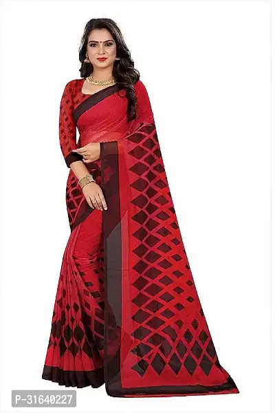 Elegant Red Georgette Saree without Blouse piece For Women-thumb0