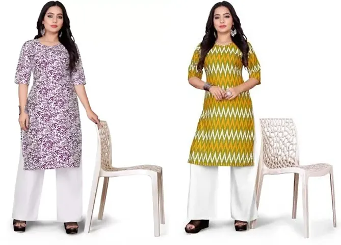 Stylish Crepe Printed Straight Kurtis - Pack Of 2