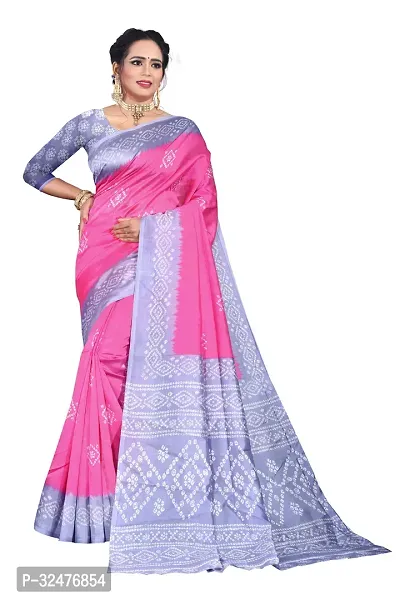 Beautiful Pink Art Silk Digital Print Saree With Blouse Piece For Women-thumb0