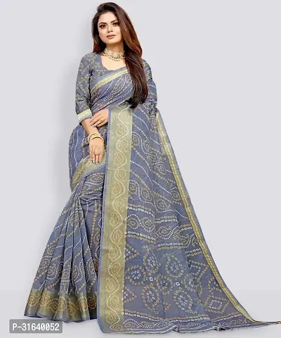 Elegant Grey Cotton Blend Saree without Blouse piece For Women