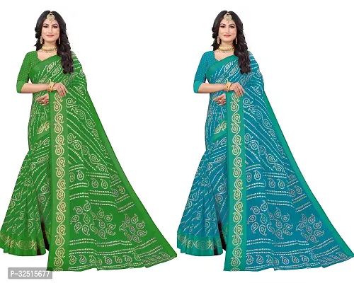 Stylish Cotton Silk Printed Saree with Blouse piece For Women Pack Of 2-thumb0