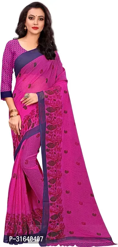 Elegant Pink Georgette Saree without Blouse piece For Women-thumb0