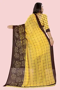 Stylish Yellow Georgette Checked Saree with Blouse piece For Women-thumb2