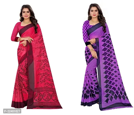 Beautiful Multicoloured Georgette Printed Saree With Blouse Piece For Women Pack Of 2-thumb0