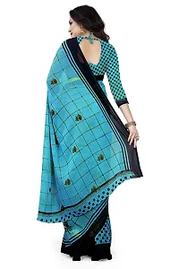 Beautiful Blue Georgette Printed Saree With Blouse Piece For Women-thumb1