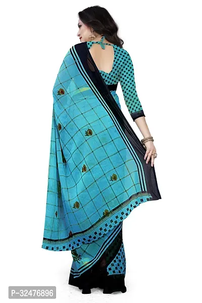 Beautiful Blue Georgette Printed Saree With Blouse Piece For Women-thumb2