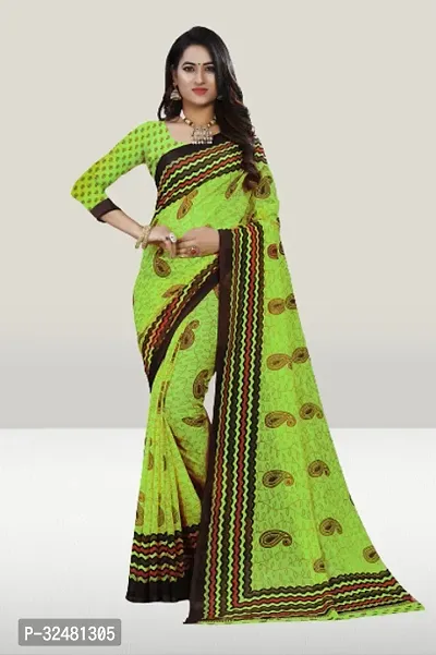 Elegant Green Georgette Saree with Blouse piece For Women