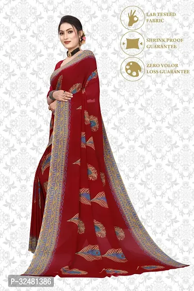 Elegant Red Georgette Saree with Blouse piece For Women-thumb0