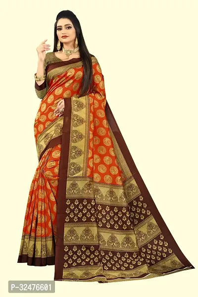 Elegant Orange Art Silk Printed Saree With Blouse Piece For Women-thumb0