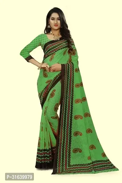 Elegant Green Georgette Saree without Blouse piece For Women-thumb0