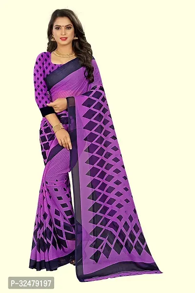 Beautiful Purple Georgette Printed Saree With Blouse Piece For Women-thumb0