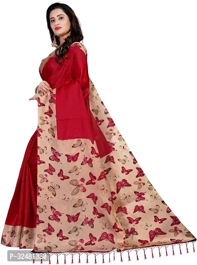 Elegant Red Silk Blend Saree with Blouse piece For Women-thumb4