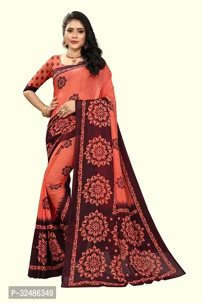 Beautiful Georgette Red Printed Saree With Blouse Piece For Women