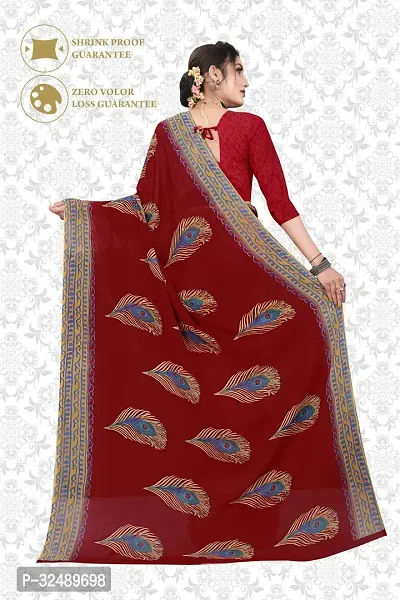 Beautiful Georgette Red Printed  Saree with Blouse piece For Women-thumb3