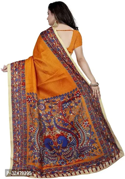 Beautiful Orange Cotton Blend Printed Saree With Blouse Piece For Women-thumb3