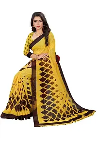 Beautiful Yellow Georgette Printed Saree With Blouse Piece For Women-thumb4