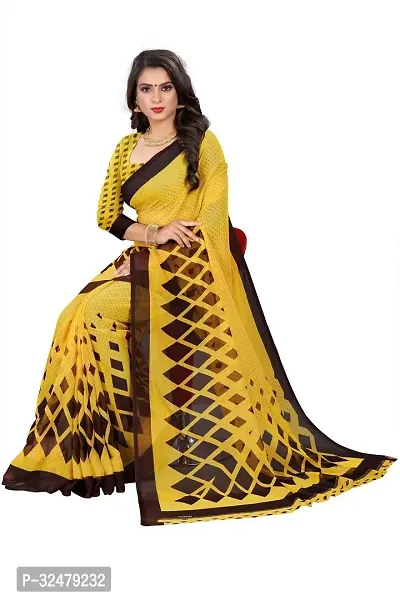 Beautiful Yellow Georgette Printed Saree With Blouse Piece For Women-thumb5