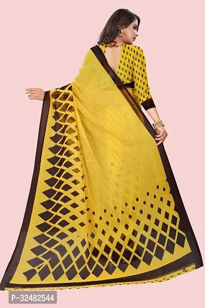 Stylish Yellow Georgette Printed Saree with Blouse piece For Women-thumb3