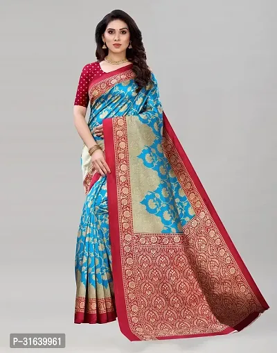 Elegant Blue Cotton Blend Saree without Blouse piece For Women-thumb0