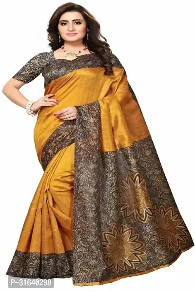 Elegant Golden Art Silk Saree without Blouse piece For Women-thumb0