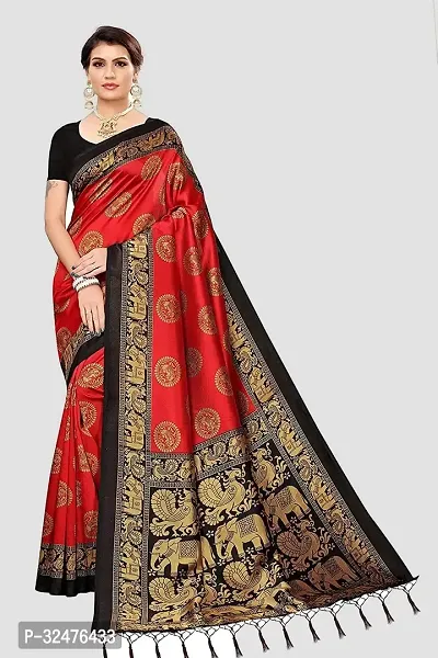 Elegant Red Art Silk Self Pattern Saree With Blouse Piece For Women