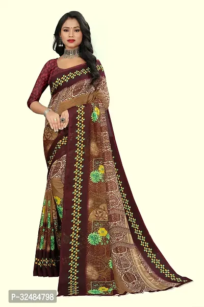 Elegant Georgette Printed Saree with Blouse piece For Women-thumb0