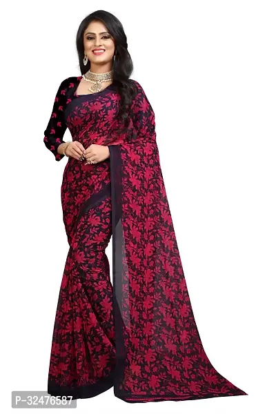 Elegant Red Georgette Printed Saree With Blouse Piece For Women-thumb0