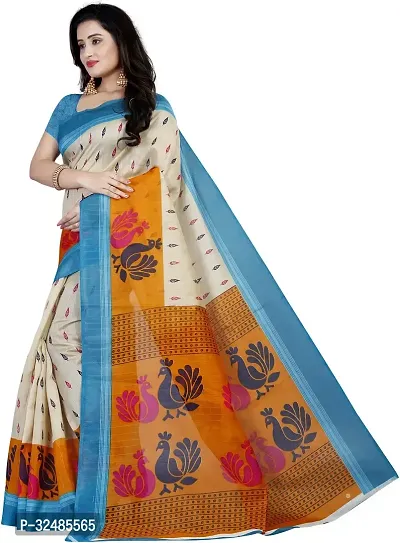 Elegant Cotton Blend Printed Saree with Blouse piece For Women-thumb3