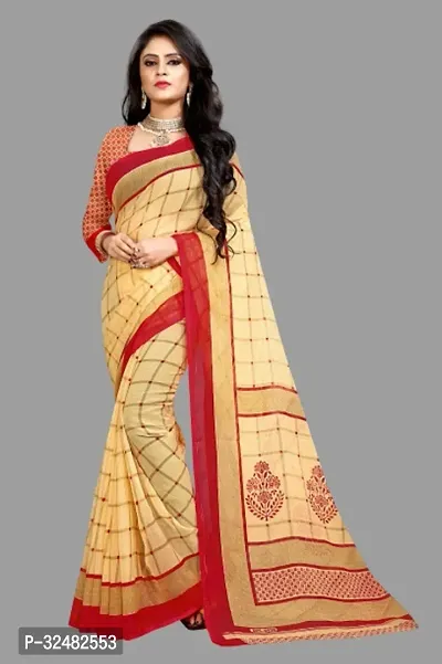 Stylish Red Georgette Printed Saree with Blouse piece For Women