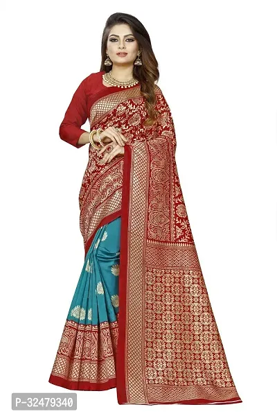 Beautiful Maroon Art Silk Woven Design Saree With Blouse Piece For Women-thumb0